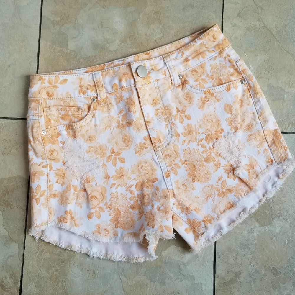 Sapphire Ink Peach Floral Distressed Shorts Size 1